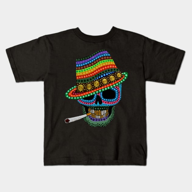 Smoking Love Skull | Tattoo Skulls | Acid Henna skull with Hat | Sugar Skull Psychedelic Kids T-Shirt by Tiger Picasso